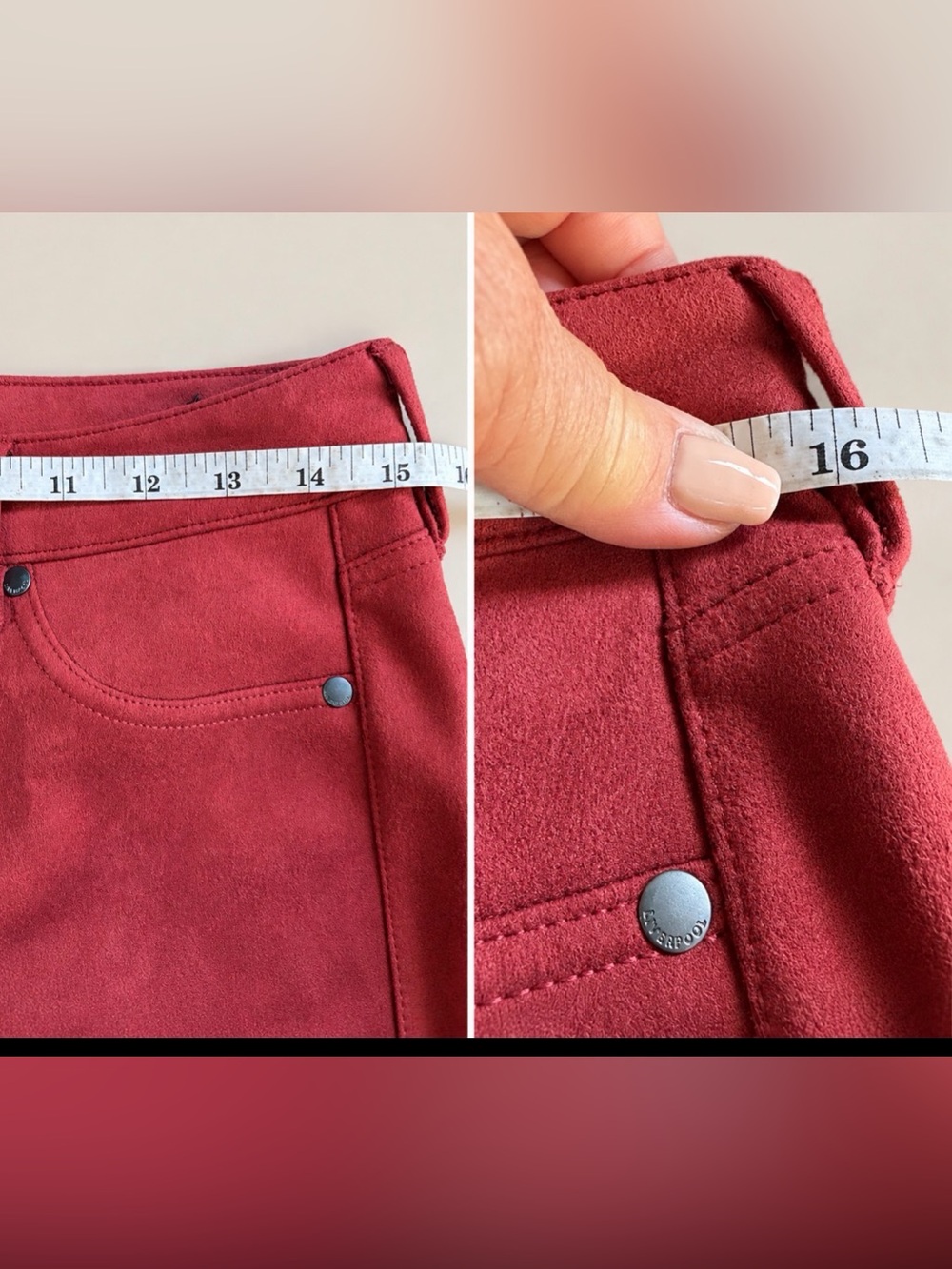 Liverpool Los Angeles Faux Suede Pants Burgundy Wine Size 8 26" Altered Inseam - Picture 5 of 5